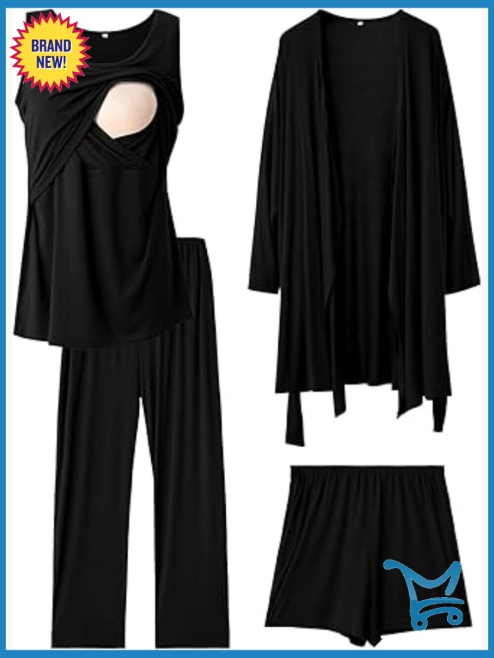 4-Piece Nursing Pajama Set with Robe for Breastfeeding Moms